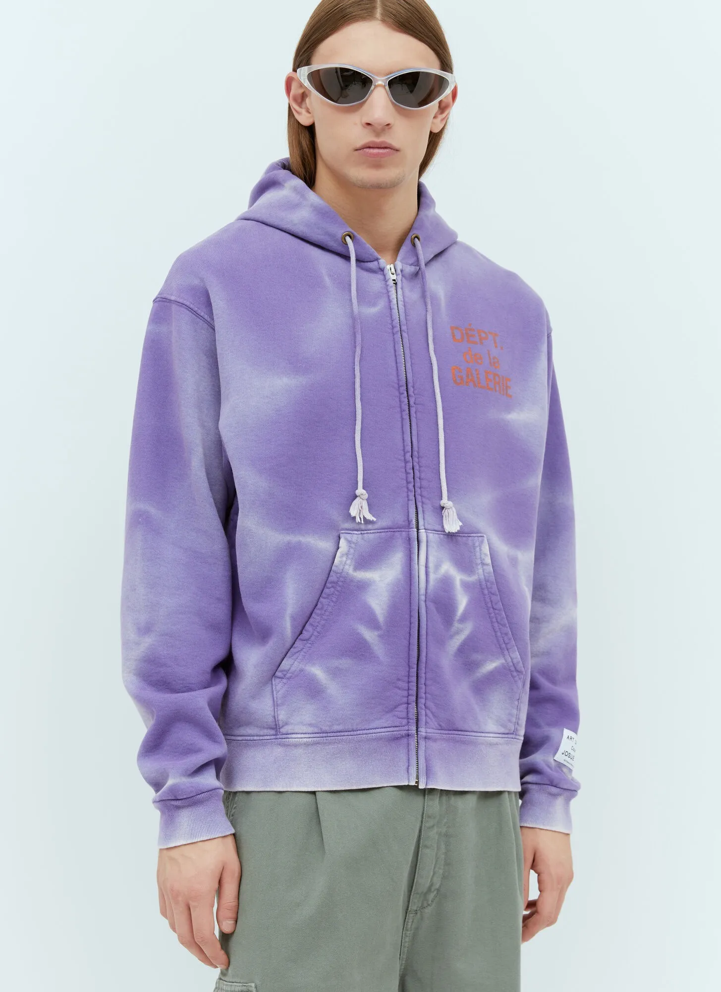 The same style as the owner GALLERY DEPT. FRENCH ZIP HOODIE water corrugated French zipper hole hoodie, sun washed purple, washed purple S-XL, ready-to-wear dyeing, hand-stitched and heavy-weighted, faded, super-heavy washing, hand-hanging holes, bone edges turned white, molded and customized with G LOGO zipper